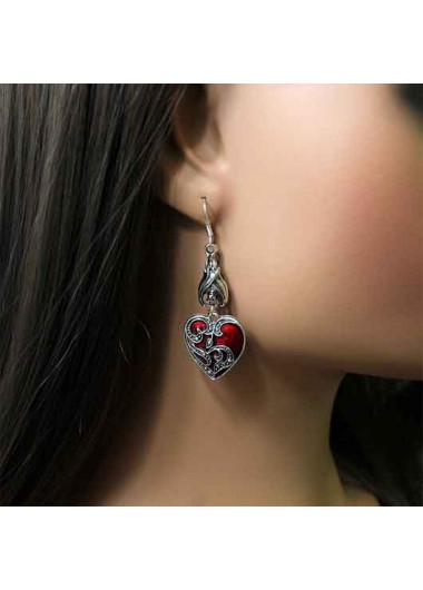 Modlily Red Heart Shaped Alloy Detail Earrings - One Size