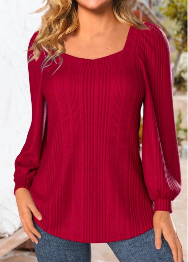 Modlily Red Long Sleeve Square Neck Sweatshirt - S