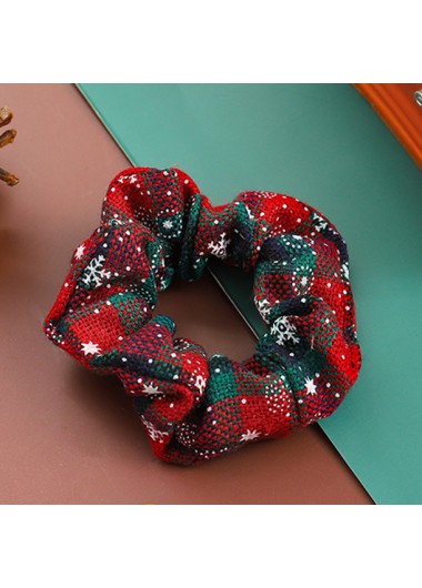 Modlily Red Plaid Christmas Snowflake Print Headband - One Size