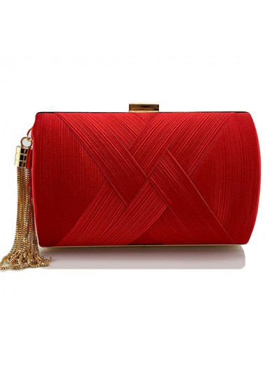 Modlily Red Pushlock Tassel Design Clutch Bag - One Size