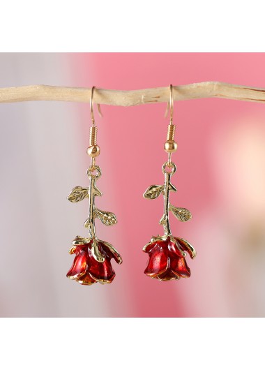 Modlily Red Rose Floral Plants Alloy Earrings - One Size