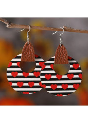 Modlily Red Round Striped Heart Wood Earrings - One Size