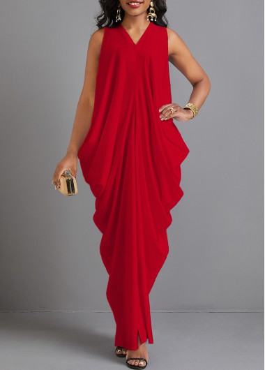 Modlily Red Split O Shape Sleeveless Maxi Dress - M