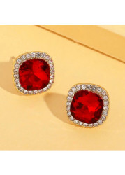 Modlily Red Square Design Alloy Geometric Earrings - One Size