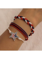 Modlily Red Star American Flag Alloy Bracelet Set - One Size