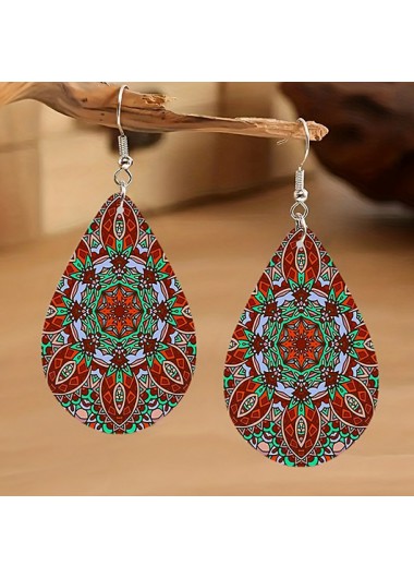 Modlily Red Teardrop Bohemian Design Wood Earrings - One Size