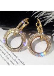 Modlily Rhinestone Detail Double Ring Design Earrings - One Size