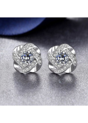 Modlily Rhinestone Detail Floral Design Silver Earrings - One Size