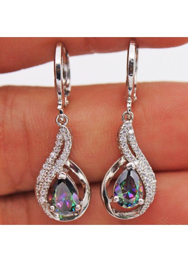 Modlily Rhinestone Silver Water Drop Detail Earrings - One Size