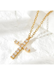 Modlily Rhinestones Golden Cross Copper Detail Necklace - One Size