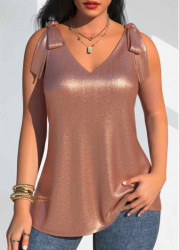 Modlily Rose Gold Coating Sleeveless V Neck Tank Top - M