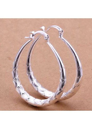 Modlily Round Silver Metal Ripple Design Earrings - One Size