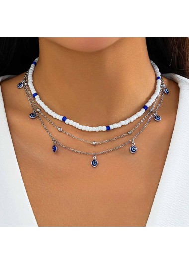 Modlily Royal Blue Beaded Layered Alloy Necklace - One Size