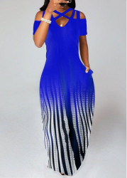 Modlily Royal Blue Criss Cross Ombre Maxi Dress - M