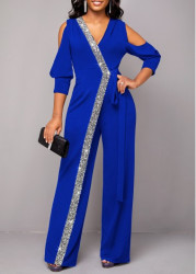 Modlily Royal Blue V Neck Sequin Jumpsuit - M