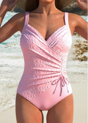 Modlily Ruched Detail Pink One Piece Swimdress - S