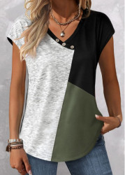 Modlily Sage Green Button Short Sleeve T Shirt - S