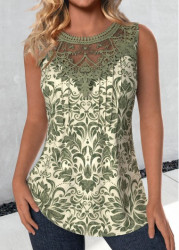 Modlily Sage Green Embroidery Tribal Print Sleeveless Tank Top - S