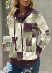 Modlily Sage Green Patchwork Geometric Print Long Sleeve Sweatshirt - XL