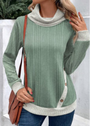 Modlily Sage Green Patchwork Long Sleeve Cowl Neck Sweatshirt - S