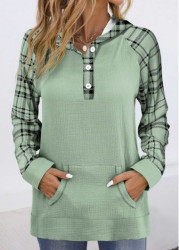 Modlily Sage Green Pocket Plaid Long Sleeve Hoodie - S