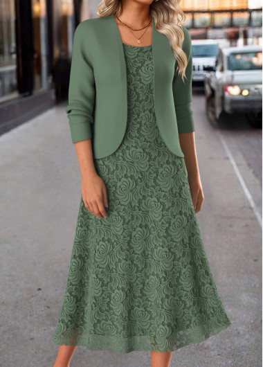 Modlily Sage Green Two Piece Long Sleeve Dress and Cardigan - S