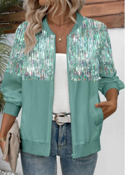 Modlily Sage Green Zipper Dazzle Colorful Print Track Jacket - XXL