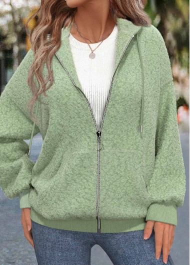 Modlily Sage Green Zipper Long Sleeve Hoodie - S