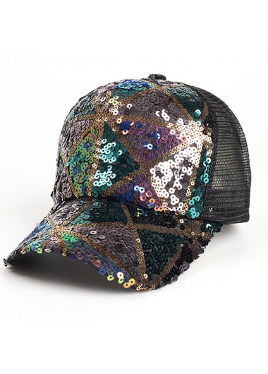 Modlily Sequin Turquoise Geometric Print Hat Baseball Cap - One Size