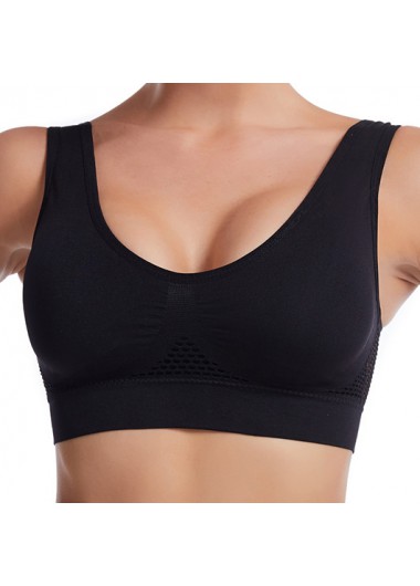 Modlily Sexy Babydoll Lingerie Chemises Black Scoop Neck Breathable Sports Bra - S