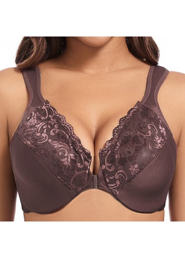 Modlily Sexy Babydoll Lingerie Chemises Dark Coffee Push-up V Neck Bra - M