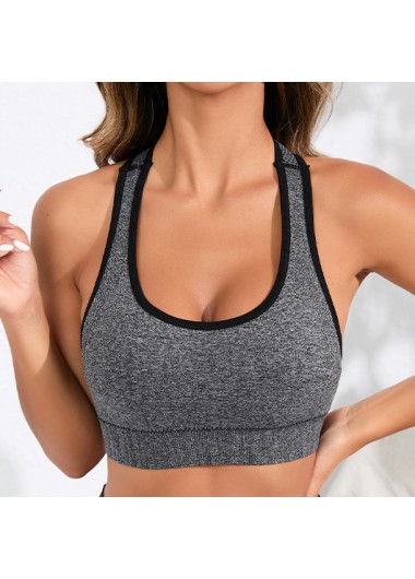 Modlily Sexy Babydoll Lingerie Chemises Light Grey Marl Square Neck Fitness Outdoor Sports Bra - S