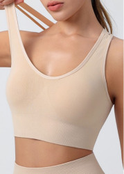 Modlily Sexy Babydoll Lingerie Chemises Skin Color Scoop Neck Sports Bra - M