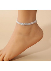 Modlily Shinning Rhinestone Silvery White Alloy Anklet - One Size