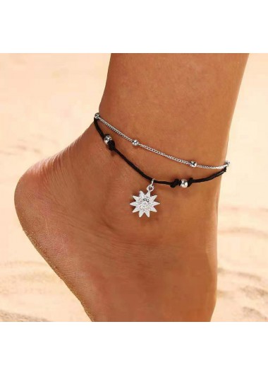 Modlily Silver Alloy Detail Double Layer Anklet - One Size