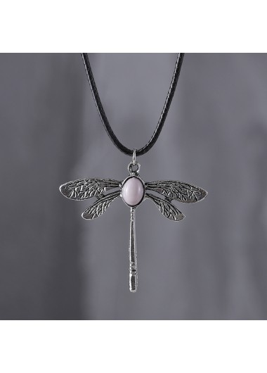 Modlily Silver Alloy Detail Dragonfly Pattern Necklace - One Size