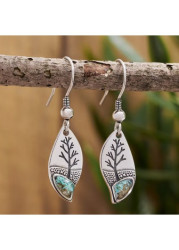 Modlily Silver Alloy Detail Turquoise Print Earrings - One Size