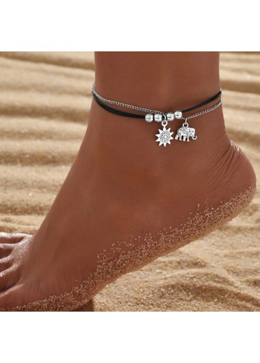 Modlily Silver Alloy Elephant Layered Design Anklet - One Size