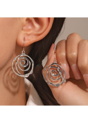 Modlily Silver Alloy Hollow Design Retro Earrings - One Size