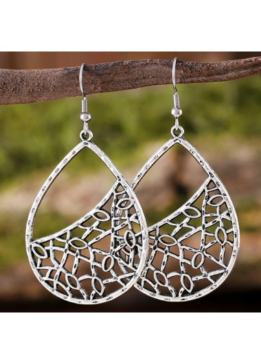 Modlily Silver Alloy Teardrop Hollow Design Earrings - One Size