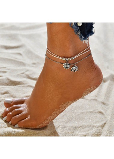 Modlily Silver Asymmetrical Design Iron Detail Anklet - One Size