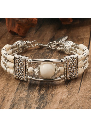 Modlily Silver Beaded Design Leaf Alloy Bracelet - One Size