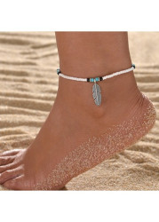 Modlily Silver Bohemian Feather Design Polyresin Anklet - One Size