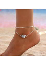 Modlily Silver Butterfly Design Alloy Layered Anklet - One Size