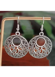 Modlily Silver Copper Tribal Hollow Design Earrings - One Size