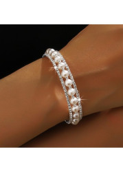 Modlily Silver Diamond Pearl Hollow Alloy Bracelet - One Size