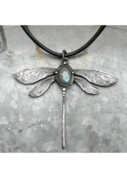 Modlily Silver Dragonfly Design Retro Alloy Necklace - One Size