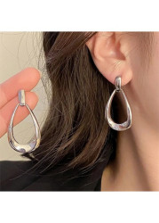 Modlily Silver Droplet Design Geometric Hollow Earrings - One Size