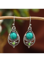 Modlily Silver Droplet Design Turquoise Alloy Earrings - One Size