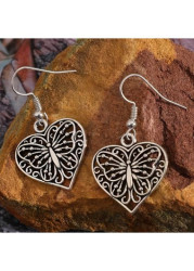 Modlily Silver Heart Butterfly Design Alloy Earrings - One Size